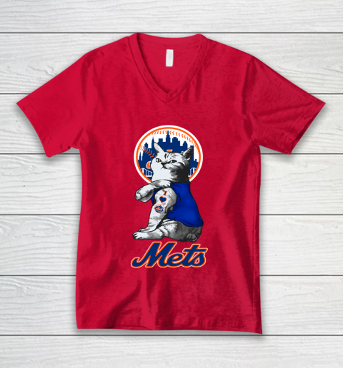 MLB Baseball My Cat Loves New York Mets V-Neck T-Shirt 6