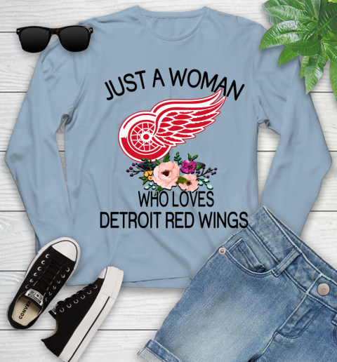NHL Just A Woman Who Loves Detroit Red Wings Hockey Sports Youth Long Sleeve 6