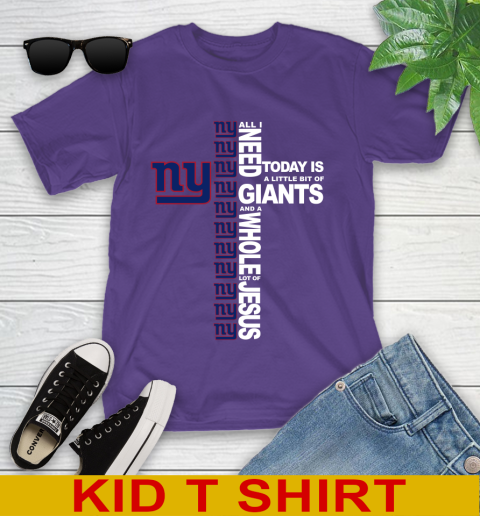 NFL All I Need Today Is A Little Bit Of New York Giants Cross Shirt Youth T-Shirt - Image 4