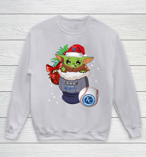 Kansas City Royals Christmas Baby Yoda Star Wars Funny Happy MLB Youth Sweatshirt 4