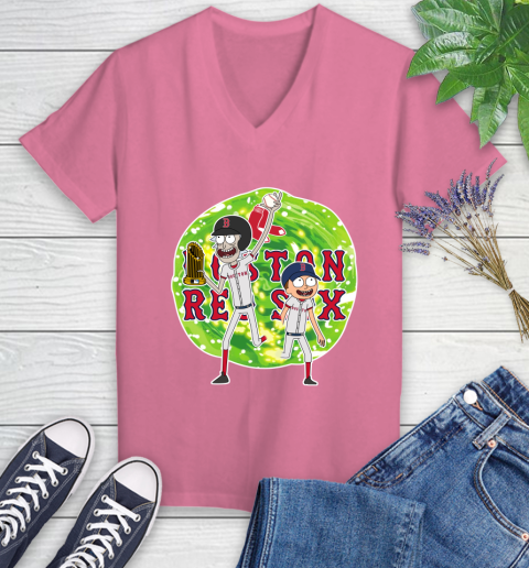 MLB Boston Red Sox Rick And Morty Commissioner's Trophy Baseball Sports Women's V-Neck T-Shirt 13