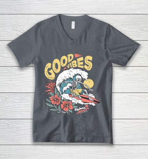 Good Vibes Skeleton Surfer V-Neck T-Shirt 4