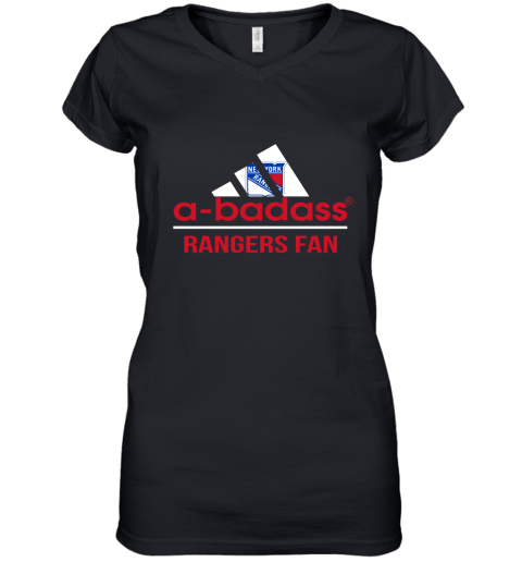NHL A Badass New York Rangers Fan Adidas Hockey Sports Women's V-Neck T-Shirt