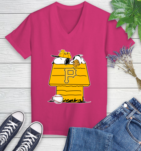 MLB Pittsburgh Pirates Snoopy Woodstock The Peanuts Movie Baseball T Shirt Women's V-Neck T-Shirt 9
