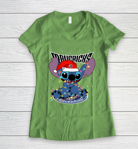 Dallas Mavericks NBA noel stitch Basketball Christmas Women's V-Neck T-Shirt 5