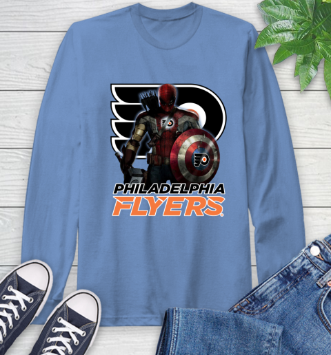 NHL Captain America Thor Spider Man Hawkeye Avengers Endgame Hockey Philadelphia Flyers Long Sleeve T-Shirt 11