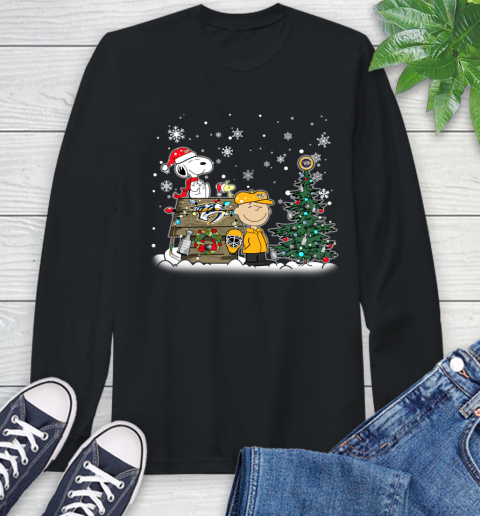 NHL Nashville Predators Snoopy Charlie Brown Woodstock Christmas Stanley Cup Hockey Long Sleeve T-Shirt