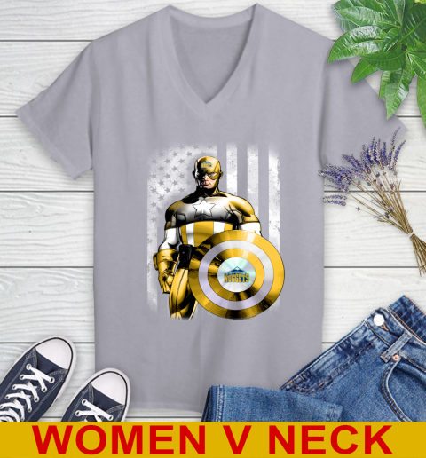Denver Nuggets NBA Basketball Captain America Marvel Avengers American Flag Shirt Women's V-Neck T-Shirt 4