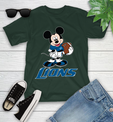 NFL Football Detroit Lions Cheerful Mickey Mouse Shirt Youth T-Shirt 5