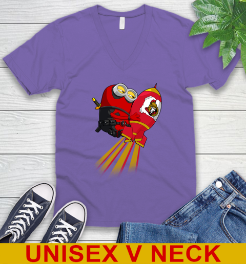 NHL Hockey Ottawa Senators Deadpool Minion Marvel Shirt V-Neck T-Shirt 8