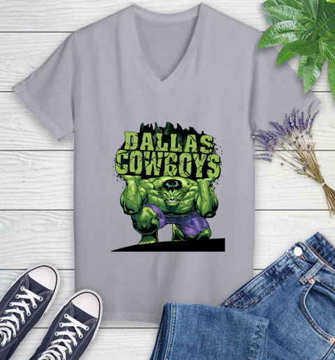 Dallas Cowboys NFL Football Incredible Hulk Marvel Avengers Sports Women's V-Neck T-Shirt 4