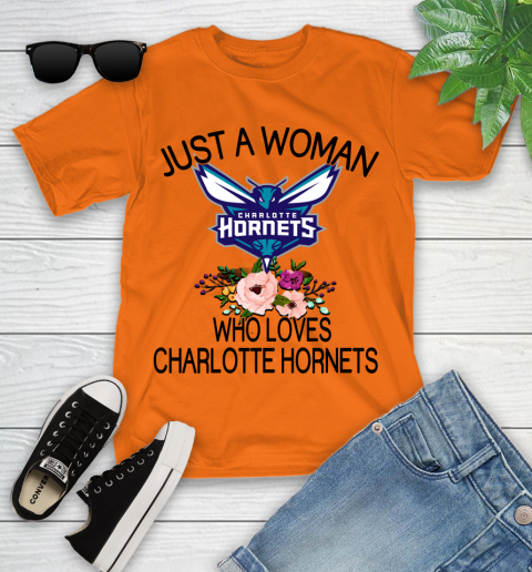 NBA Just A Woman Who Loves Charlotte Hornets Basketball Sports Youth T-Shirt 4
