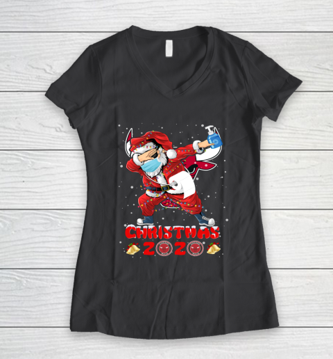 Chicago Bulls Funny Santa Claus Dabbing Christmas 2020 NBA Women's V-Neck T-Shirt 6