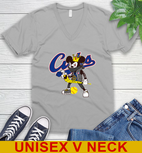 Chicago Cubs MLB Baseball Mickey Peace Sign Sports V-Neck T-Shirt 4