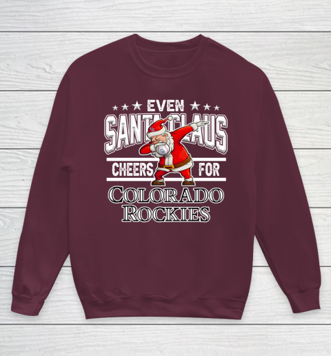 Colorado Rockies Even Santa Claus Cheers For Christmas MLB Youth Sweatshirt 4