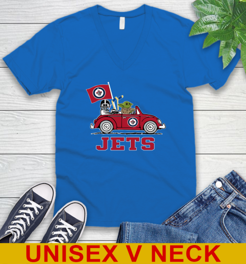 NHL Hockey Winnipeg Jets Darth Vader Baby Yoda Driving Star Wars Shirt V-Neck T-Shirt 6