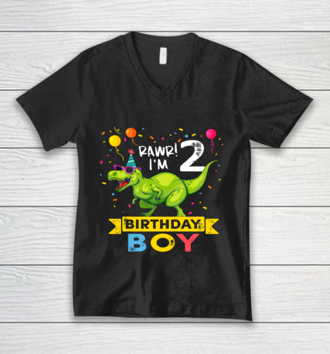 Kids 2 Year Old Shirt 2nd Birthday Boy T Rex Dinosaur V-Neck T-Shirt