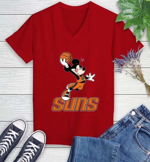 NBA Basketball Phoenix Suns Cheerful Mickey Mouse Shirt Women's V-Neck T-Shirt 10