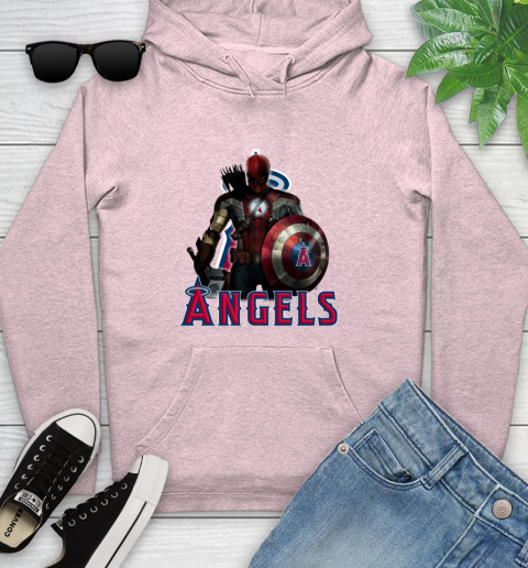 MLB Captain America Thor Spider Man Hawkeye Avengers Endgame Baseball Los Angeles Angels Youth Hoodie 10