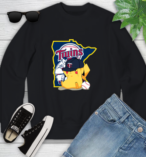 MLB Pikachu Baseball Sports Minnesota Twins Youth Sweatshirt 2