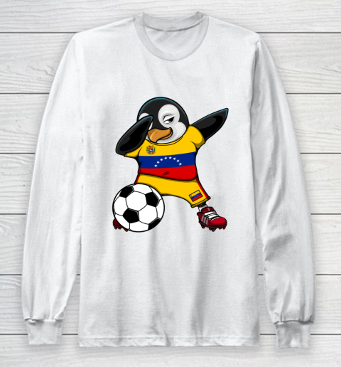 Dabbing Penguin Venezuela Soccer Fans Jersey Football Lovers Long Sleeve T-Shirt