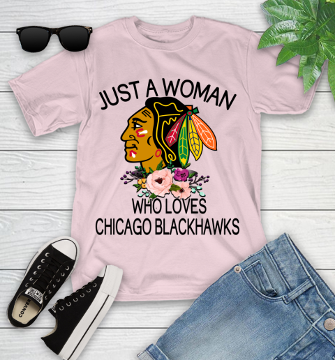 NHL Just A Woman Who Loves Chicago Blackhawks Hockey Sports Youth T-Shirt 7