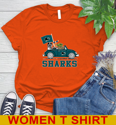 NHL Hockey San Jose Sharks Darth Vader Baby Yoda Driving Star Wars Shirt Women's T-Shirt 4