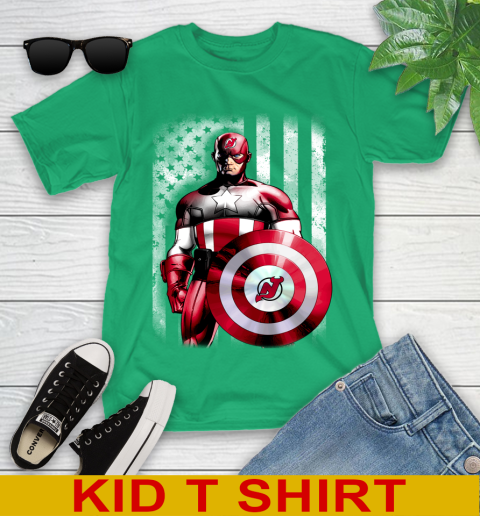 New Jersey Devils NHL Hockey Captain America Marvel Avengers American Flag Shirt Youth T-Shirt 7