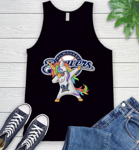 Milwaukee Brewers MLB Baseball Funny Unicorn Dabbing Sports Tank Top 2