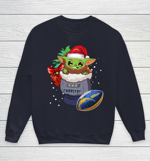 Los Angeles Chargers Christmas Baby Yoda Star Wars Funny Happy NFL Youth Sweatshirt 3