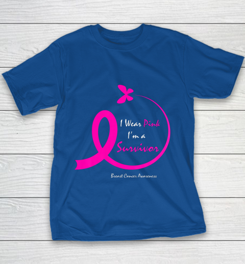 Womens Butterfly I Wear Pink I m A Survivor Breast Cancer Awareness Youth T-Shirt 6