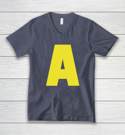 Yellow A On Red For Alvin Halloween Costume V-Neck T-Shirt 6