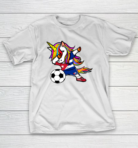 Funny Dabbing Unicorn Cuba Football Cuban Flag Soccer T-Shirt
