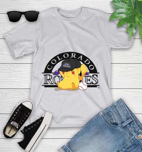 MLB Pikachu Baseball Sports Colorado Rockies Youth T-Shirt 4