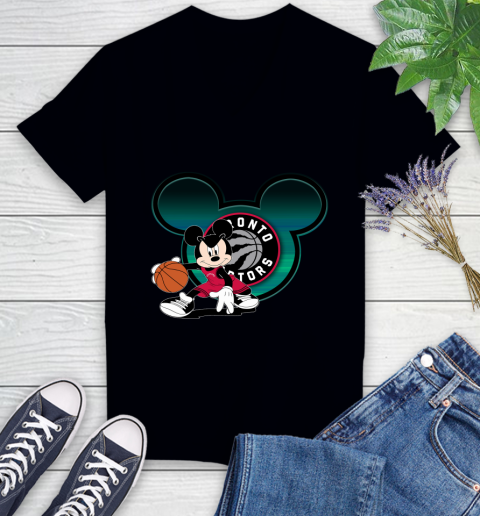 NBA Toronto Raptors Mickey Mouse Disney Basketball Women's V-Neck T-Shirt 2