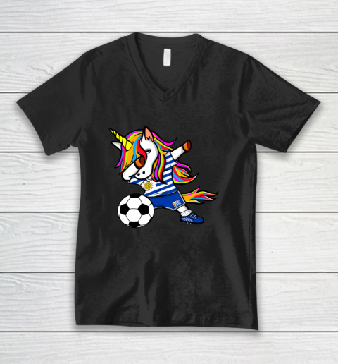 Dabbing Unicorn Uruguay Football Uruguayan Flag Soccer V-Neck T-Shirt