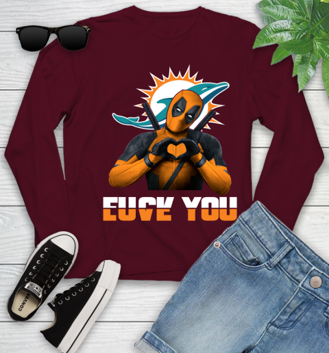 NHL Miami Dolphins Deadpool Love You Fuck You Football Sports Youth Long Sleeve 6
