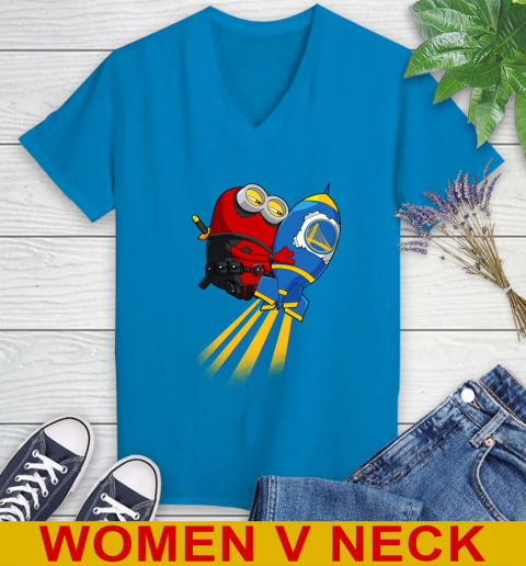 NBA Basketball Golden State Warriors Deadpool Minion Marvel Shirt Women's V-Neck T-Shirt 7