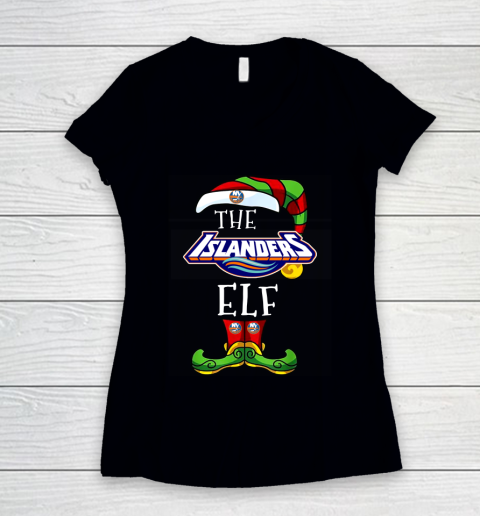 New York Islanders Christmas ELF Funny NHL Women's V-Neck T-Shirt