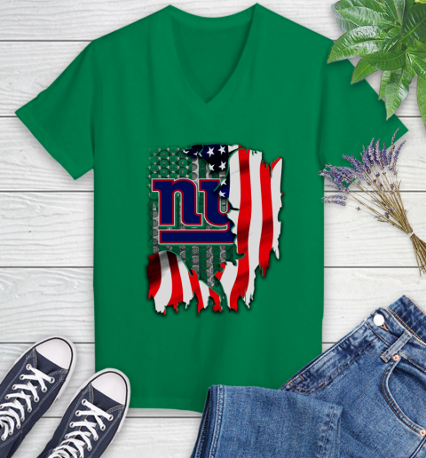 New York Giants NFL Football American Flag Women's V-Neck T-Shirt 5