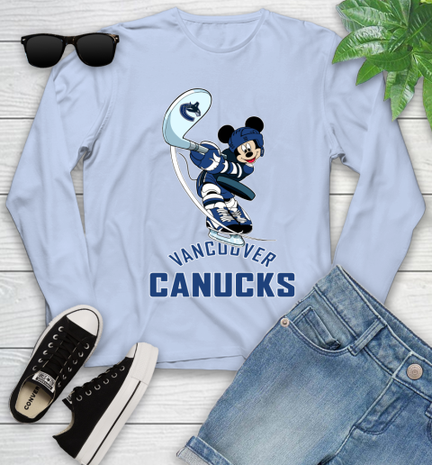 NHL Hockey Vancouver Canucks Cheerful Mickey Mouse Shirt Youth Long Sleeve 9