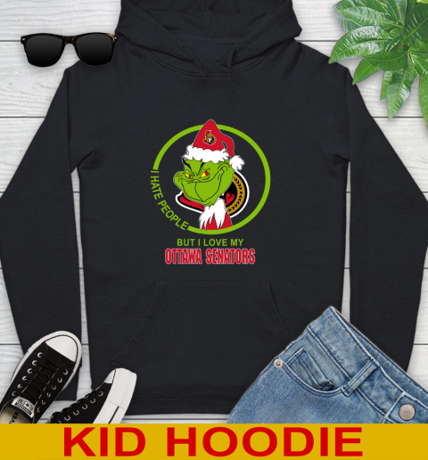 Ottawa Senators NHL Christmas Grinch I Hate People But I Love My Favorite Hockey Team Youth Hoodie 2