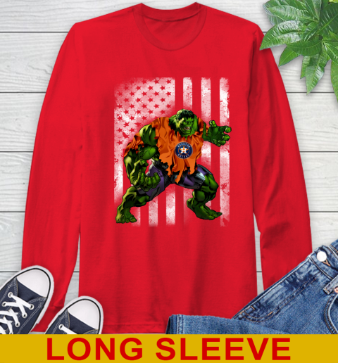 Houston Astros Hulk Marvel Avengers MLB Baseball American Flag Long Sleeve T-Shirt 12