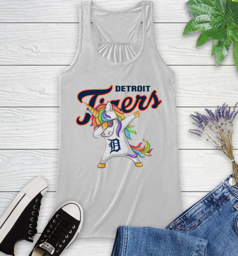 Detroit Tigers MLB Baseball Funny Unicorn Dabbing Sports Racerback Tank