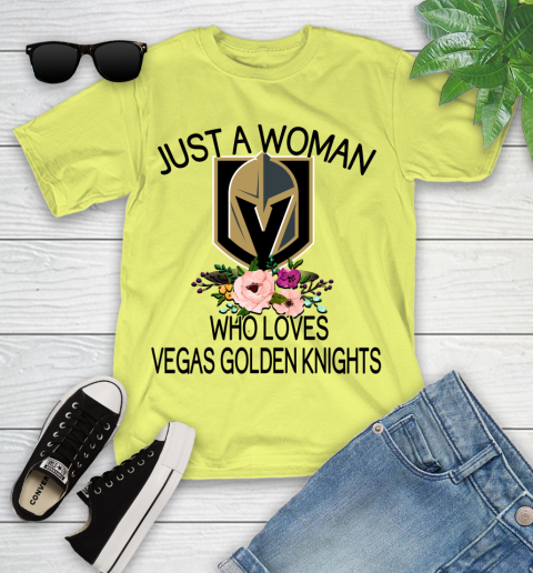 NHL Just A Woman Who Loves Vegas Golden Knights Hockey Sports Youth T-Shirt 5