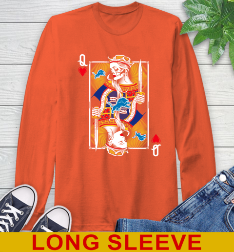 NFL Football Detroit Lions The Queen Of Hearts Card Shirt Long Sleeve T-Shirt 4
