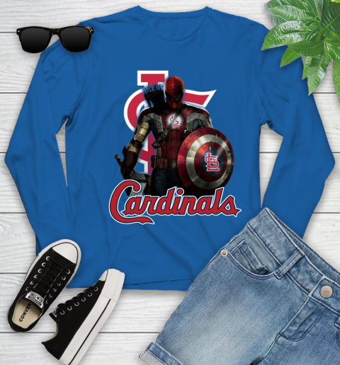 MLB Captain America Thor Spider Man Hawkeye Avengers Endgame Baseball St.Louis Cardinals Youth Long Sleeve 9