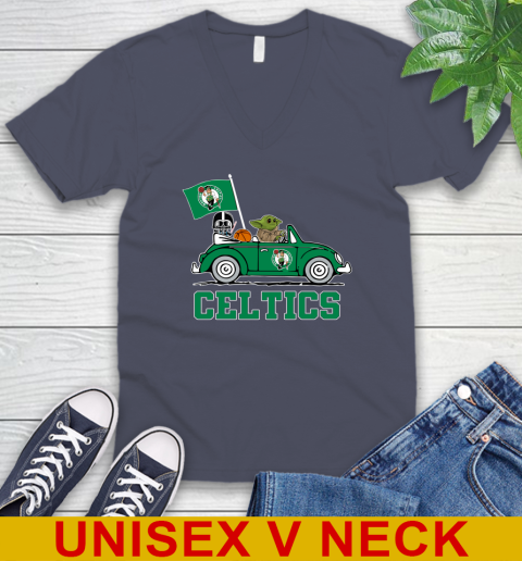 NBA Basketball Boston Celtics Darth Vader Baby Yoda Driving Star Wars Shirt V-Neck T-Shirt 8