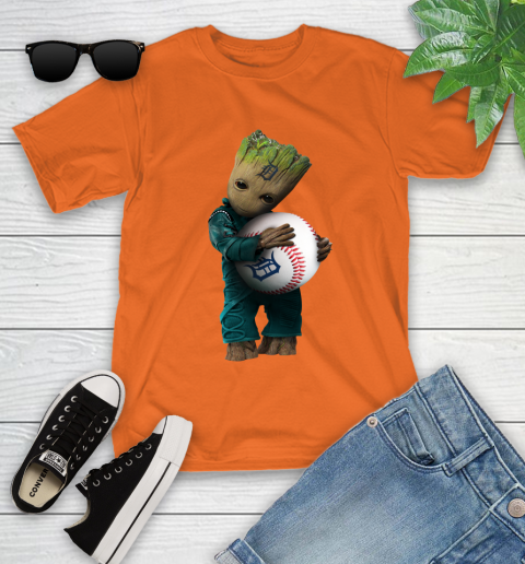 MLB Groot Guardians Of The Galaxy Baseball Sports Detroit Tigers Youth T-Shirt 7