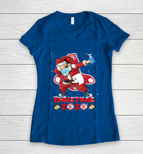 Boston Red Sox Funny Santa Claus Dabbing Christmas 2020 MLB Women's V-Neck T-Shirt 7
